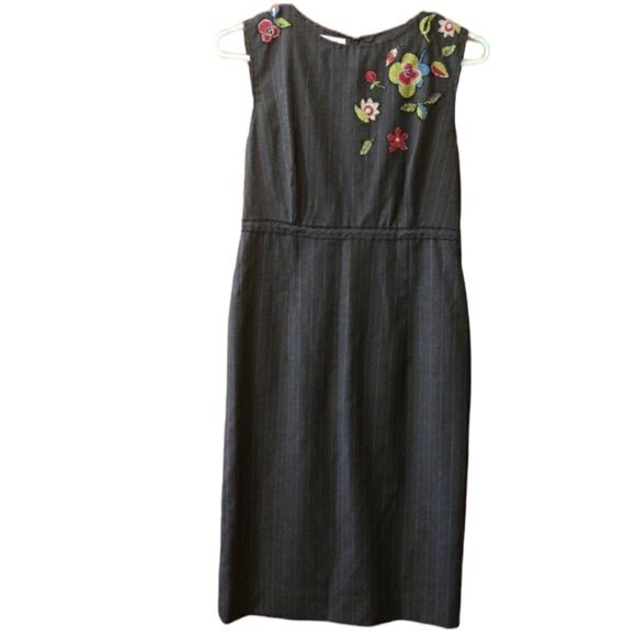 Moschino Embroidered Floral Pin Stripe Pencil Dress Medium Vintage Sheath Glam - Picture 1 of 12